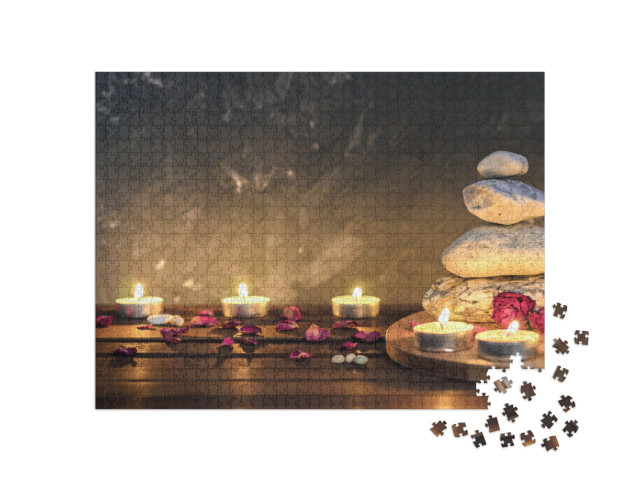 Puzzle 1000 Teile „Spa-Komposition: Steine, Kerzen, Aromatherapie, Trockenblumen“