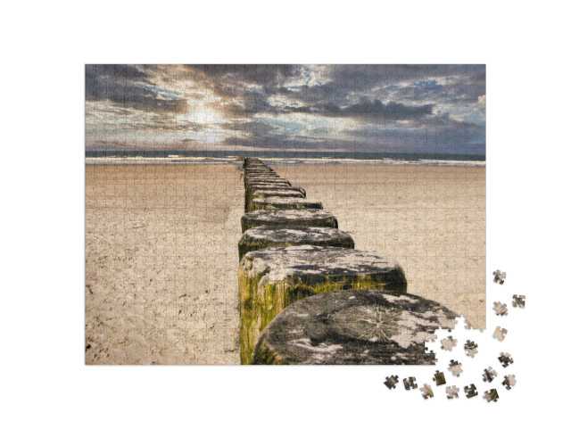 Puzzle 1000 Teile „Buhnen an einem Sandstrand auf einer Nordseeinsel“