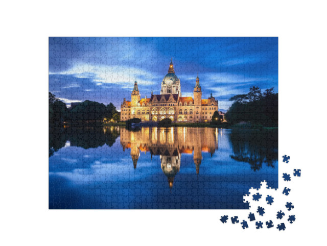 Puzzle 1000 Teile „Nacht über dem Rathaus von Hannover“