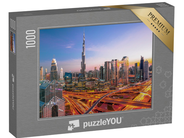 Puzzle 1000 Teile „Skyline des Stadtzentrums von Dubai, beeindruckendes Stadtbild mit Wolkenkratzern“