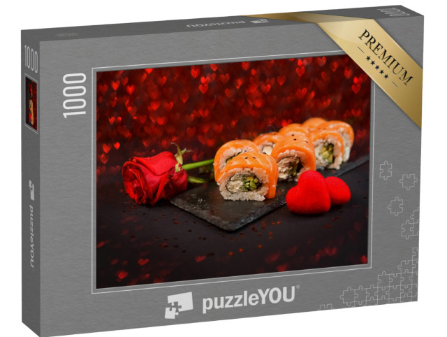 Puzzle 1000 Teile „Sushi-Rollen auf einem schwarzen Teller“