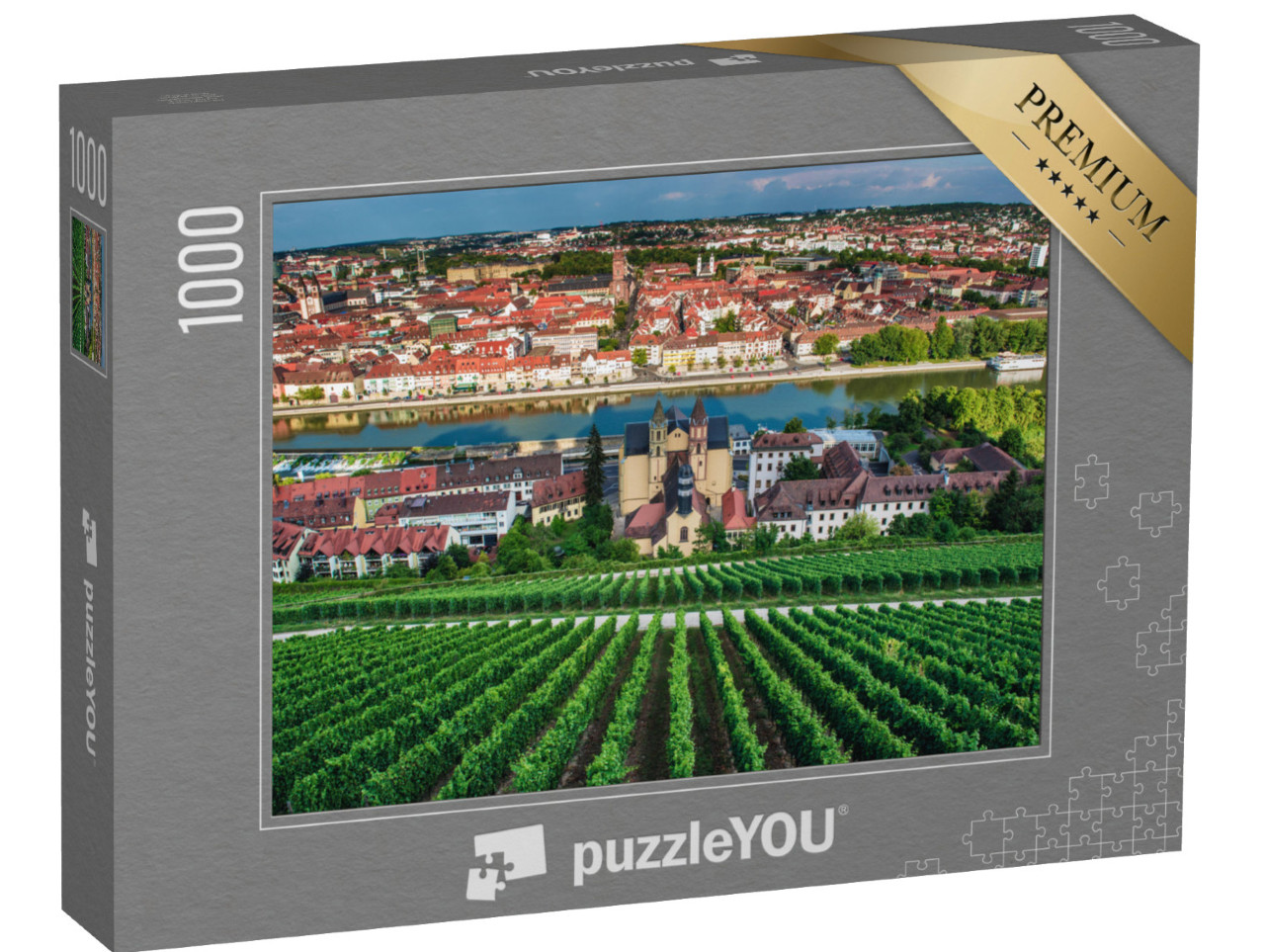 Puzzle 1000 Teile „Blick von der Burg Marienberg auf die Stadt Würzburg“