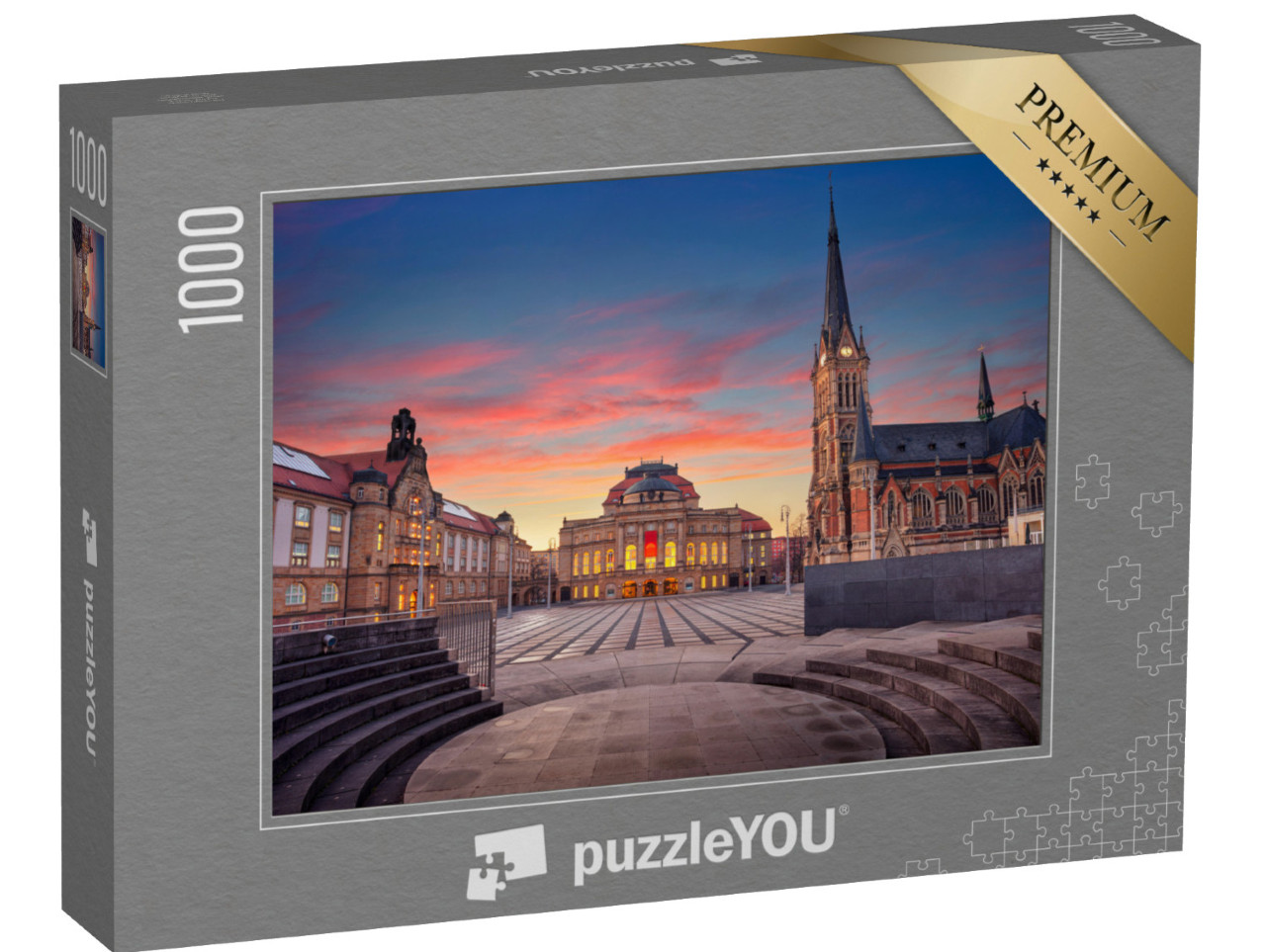 Puzzle 1000 Teile „Theaterplatz von Chemnitz am Abend, Deutschland“