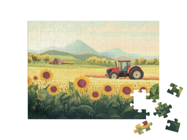 Puzzle 100 Teile „Fleißiger Traktor auf dem Feld“