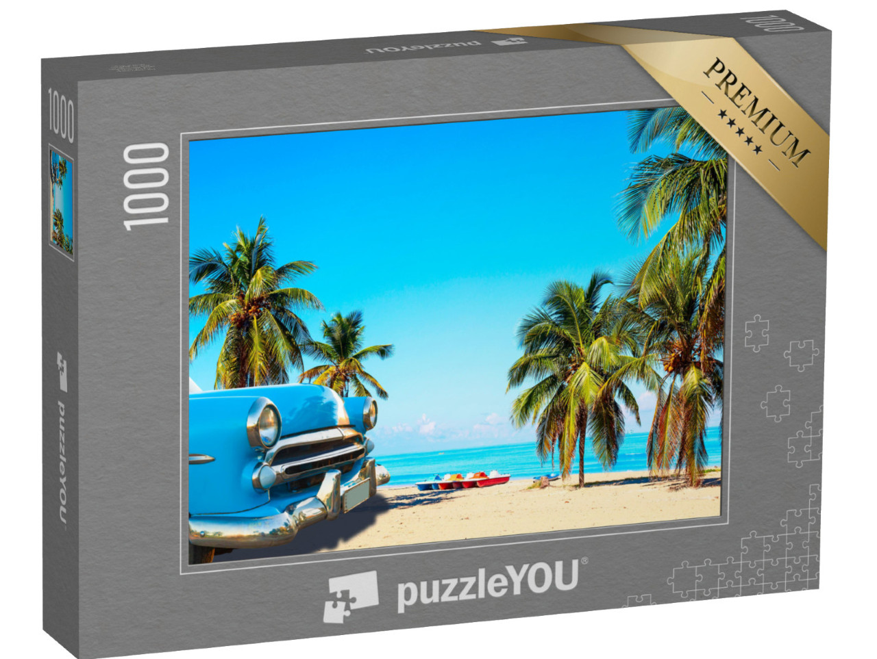 Puzzle 1000 Teile „Tropischer Strand bei Varadero in Kuba mit Oldtimer“