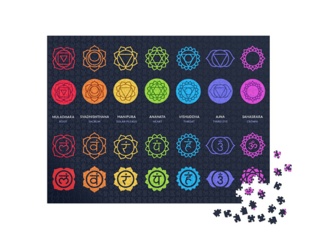 Puzzle 1000 Teile „Chakra-Symbole auf dunklem Hintergrund“