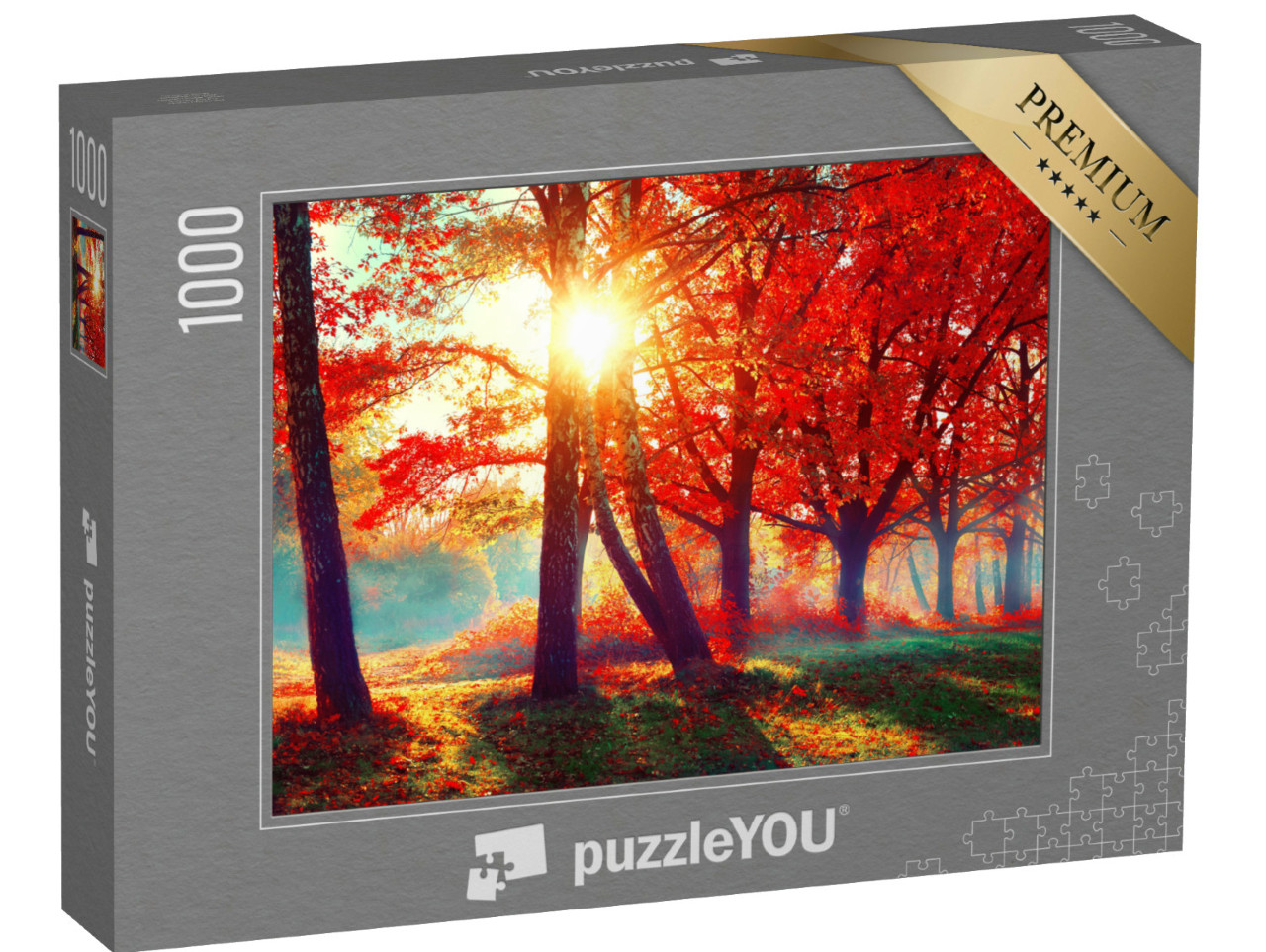 Puzzle 1000 Teile „Rotes Laub im goldenen Licht der Herbstsonne“