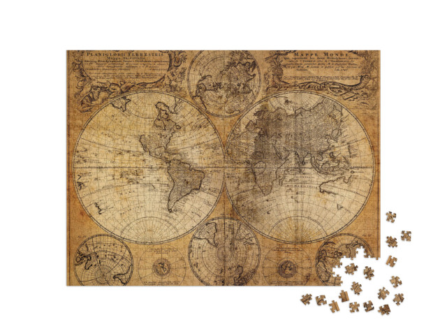 Puzzle 1000 Teile „Alte Weltkarte aus dem Jahr 1746, vergilbtes Papier“