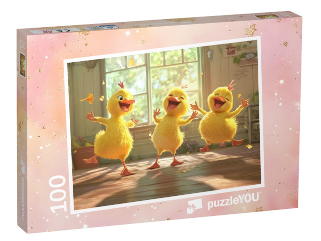 Puzzle 100 Teile „Freche Federn: Küken im Rhythmus“