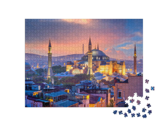 Puzzle 1000 Teile „Verzauberter Sonnenuntergang: Schöner Blick auf die Hagia Sophia in Istanbul, Türkei“