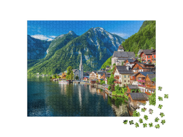 Puzzle 1000 Teile „Schönes Licht über Hallstatt, Salzkammergut, Österreich, Alpen“