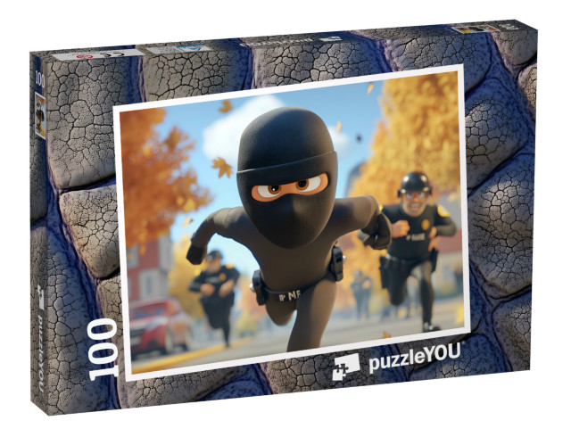Puzzle 100 Teile „Die Polizei fängt den Ganoven“