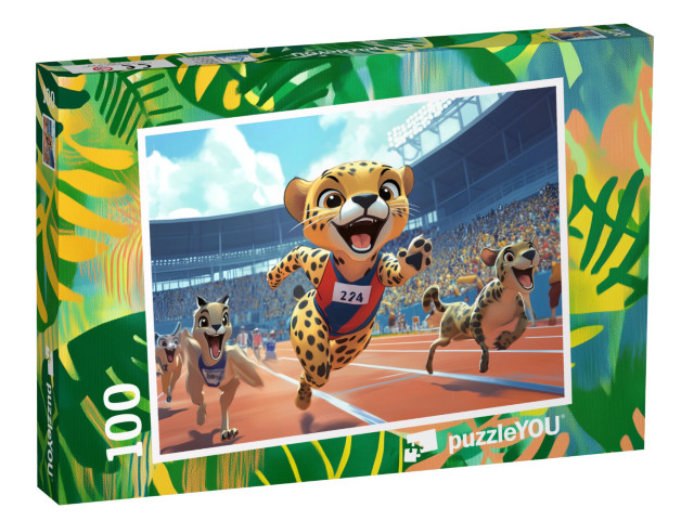 Puzzle 100 Teile „Olympiade der Tiere: Die Schnellsten der Welt“