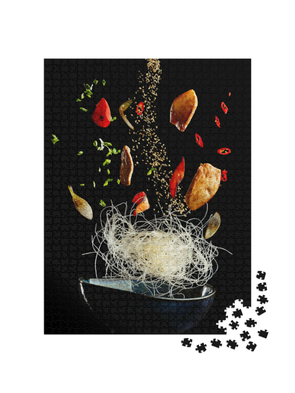 Puzzle 1000 Teile „Fliegender Wok mit Huhn und Gewürzen“