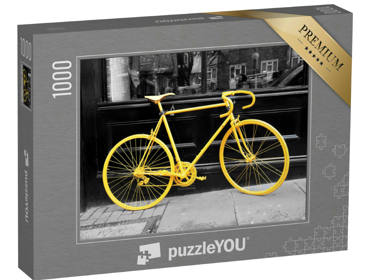 Puzzle 1000 Teile „Schwarz-Weiß-Impression mit gelbem Fahrrad“