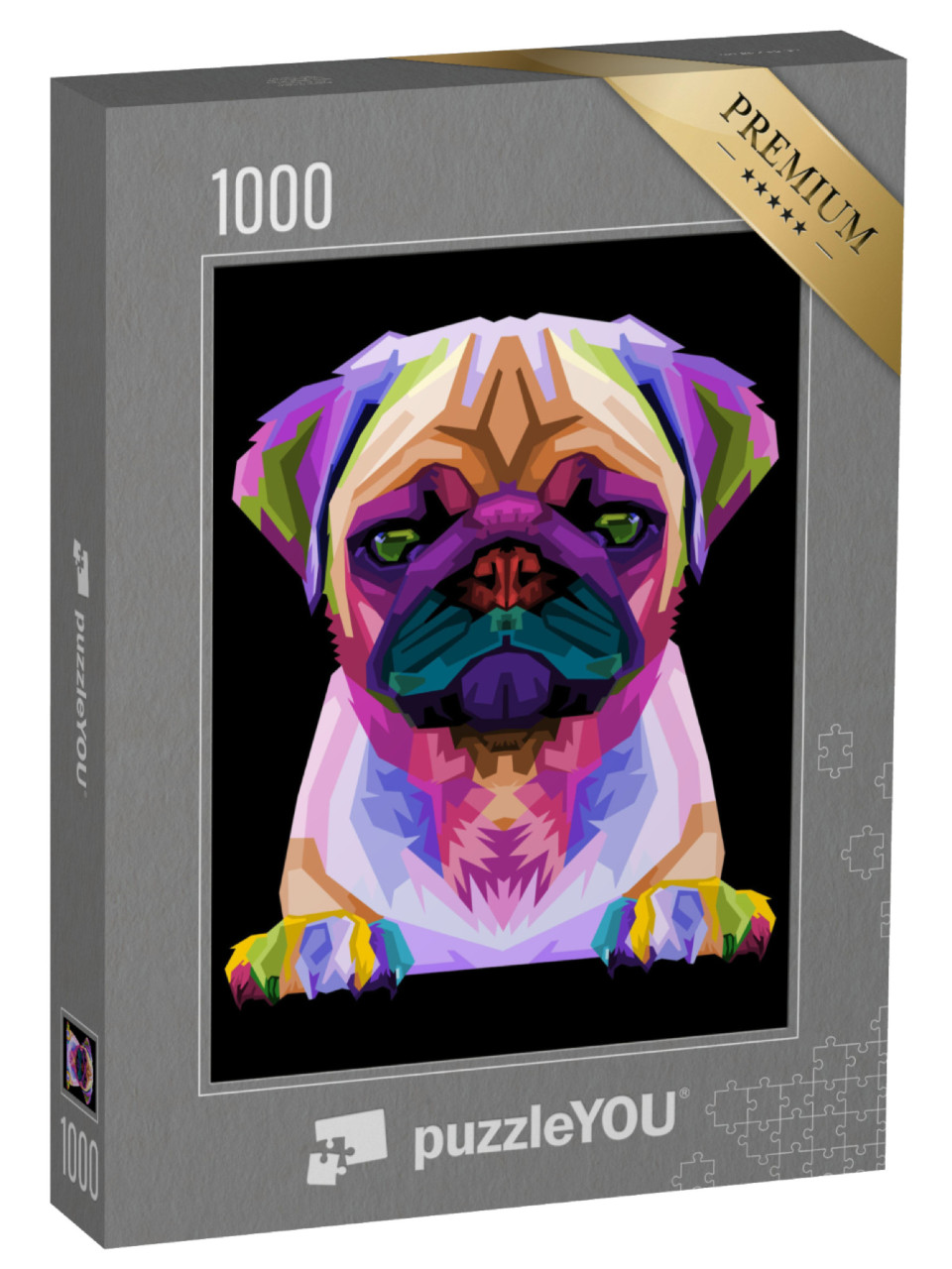 Puzzle 1000 Teile „Illustration: Niedlicher Mops im Pop-Art-Stil“