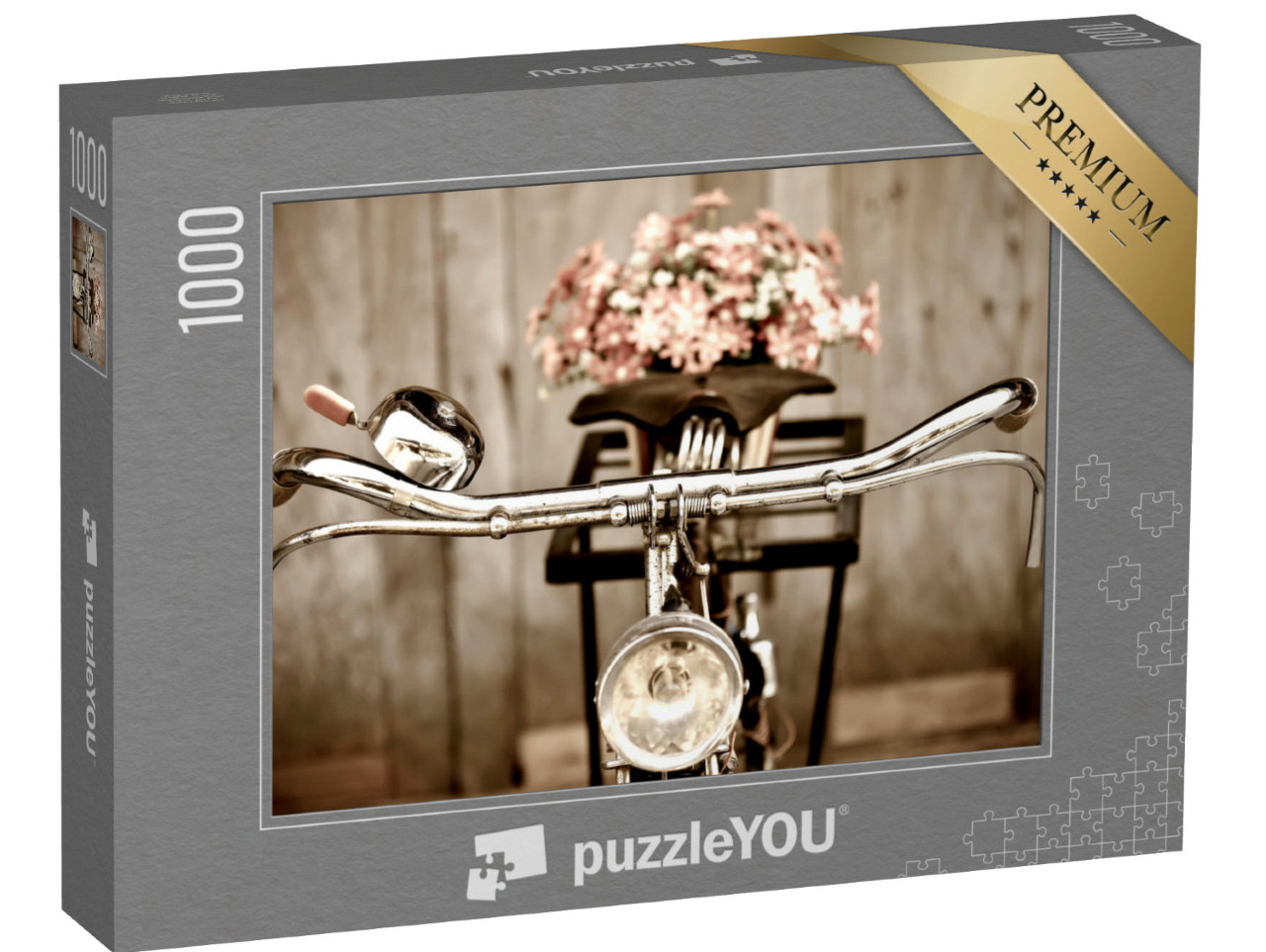 Puzzle 1000 Teile „Vintage-Fahrrad mit Blumenstrauß auf dem Gepäckträger“