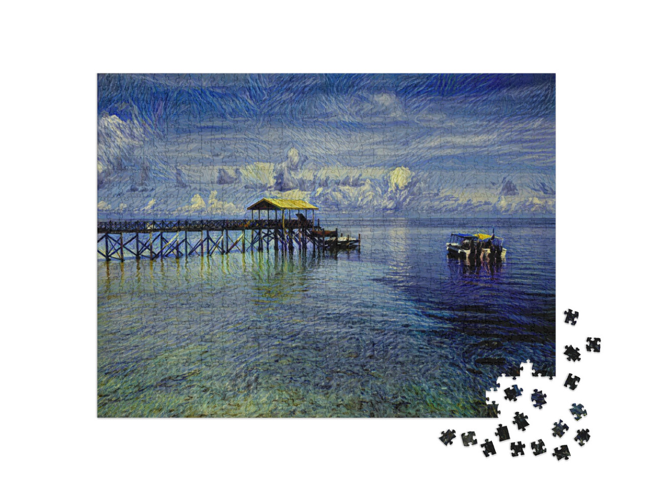 Puzzle 1000 Teile „im Kunst-Stil von van Gogh, Sternennacht - Pulau Sipadan Insel in Sabah“