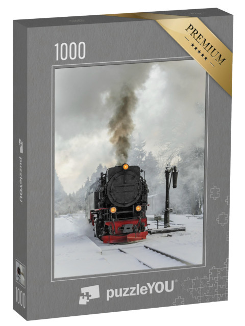 Puzzle 1000 Teile „Dampflokomotive auf der winterlichen Fahrt zum Brocken, Deutschland“