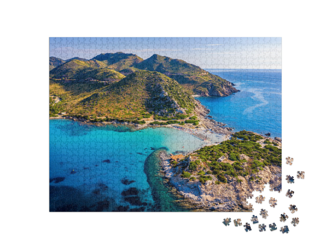 Puzzle 1000 Teile „Halbinsel von Punta Molentis mit Strand, Sardinien, Italien“