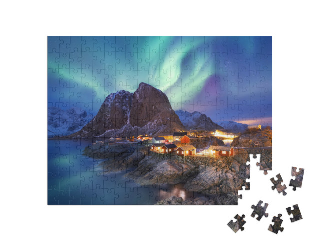 Puzzle 200 Teile „Aurora borealis auf den Lofoten, Norwegen“