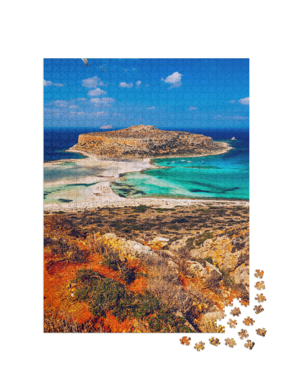 Puzzle 1000 Teile „Balos Lagune und Gramvousa auf Kreta mit Möwen und Strand“