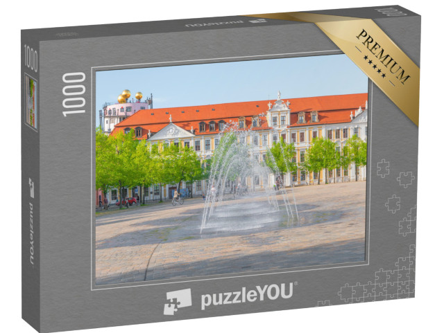 Puzzle 1000 Teile „Großer Platz mit Springbrunnen am Dom, Magdeburg, Deutschland“