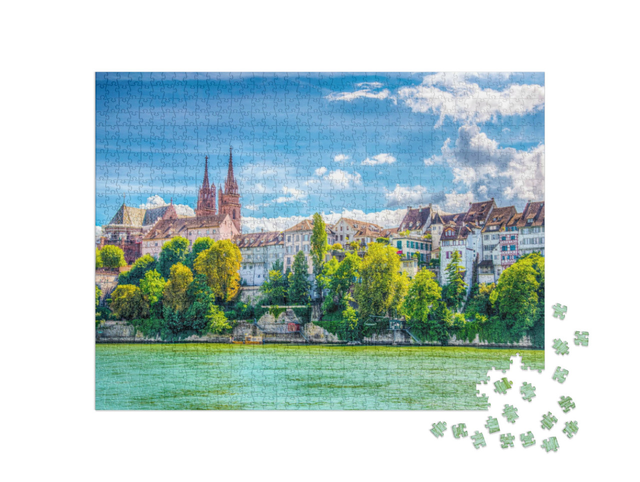 Puzzle 1000 Teile „Flussufer des Rheins in Basel, Schweiz“