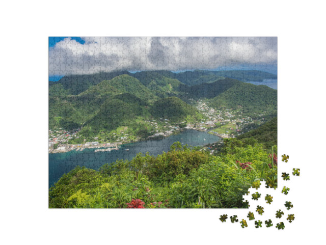 Puzzle 1000 Teile „Luftaufnahme des Dorfes Pago Pago und des Hafens“