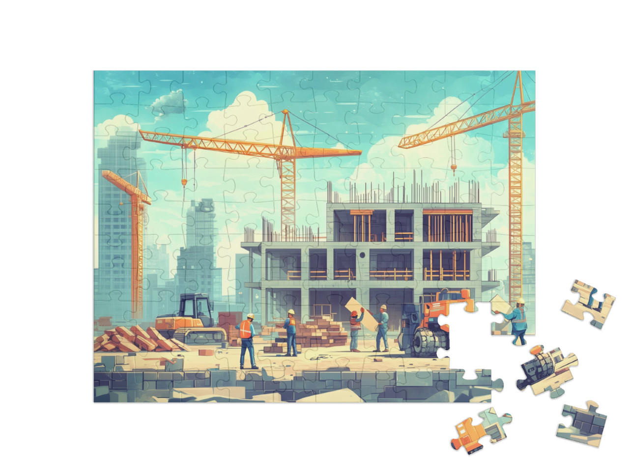 Puzzle 100 Teile „Großbaustelle beim Städtebau“
