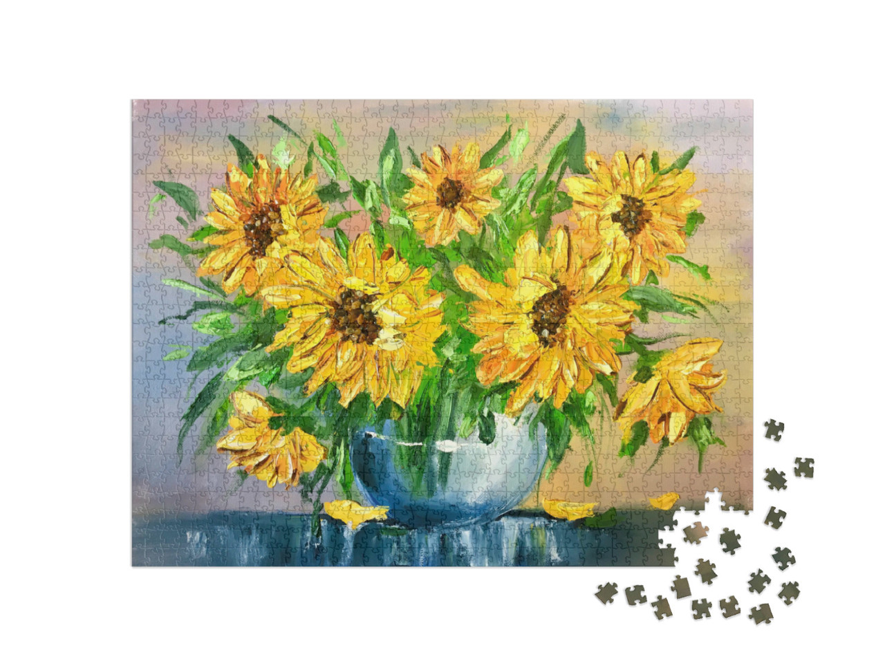 Puzzle 1000 Teile „Ölgemälde: Sonnenblumen in einer Vase“