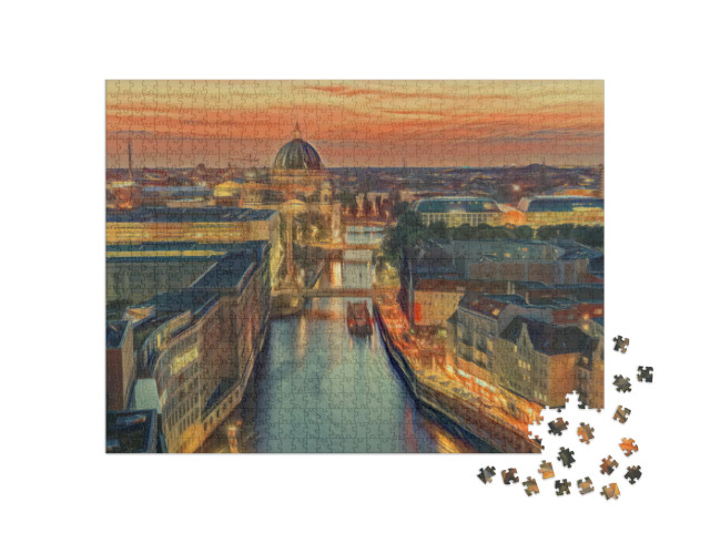 Puzzle 1000 Teile „im Stil von Edvard Munch, Der Schrei - Berliner Skyline - Puzzle-Kollektion Künstler & Gemälde“
