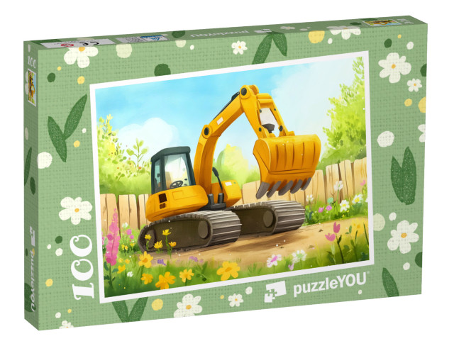 Puzzle 100 Teile „Bagger, Blumen und blauer Himmel“