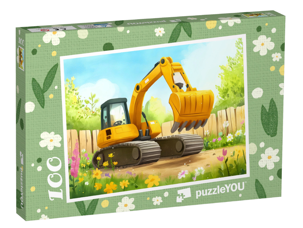 Puzzle 100 Teile „Bagger, Blumen und blauer Himmel“