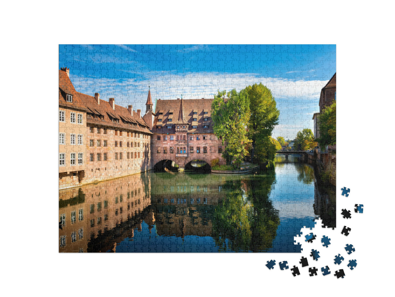 Puzzle 1000 Teile „Nürnberg, Heilig-Geist-Spital, das sich spiegelt, Franken, Deutschland“