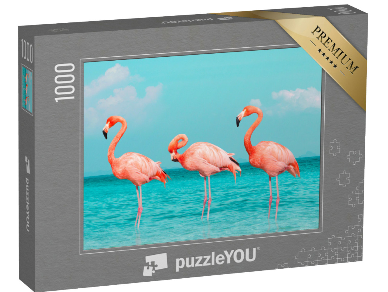 Puzzle 1000 Teile „Flamingos im blauen Meer“