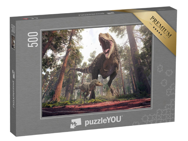 Puzzle 500 Teile „3D-Rendering des Tyrannosaurus Rex und seines Jungtiers“