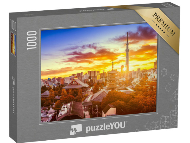 Puzzle 1000 Teile „Tokio, Japan: Senso-ji-Tempel und des Skytree in der Morgendämmerung“