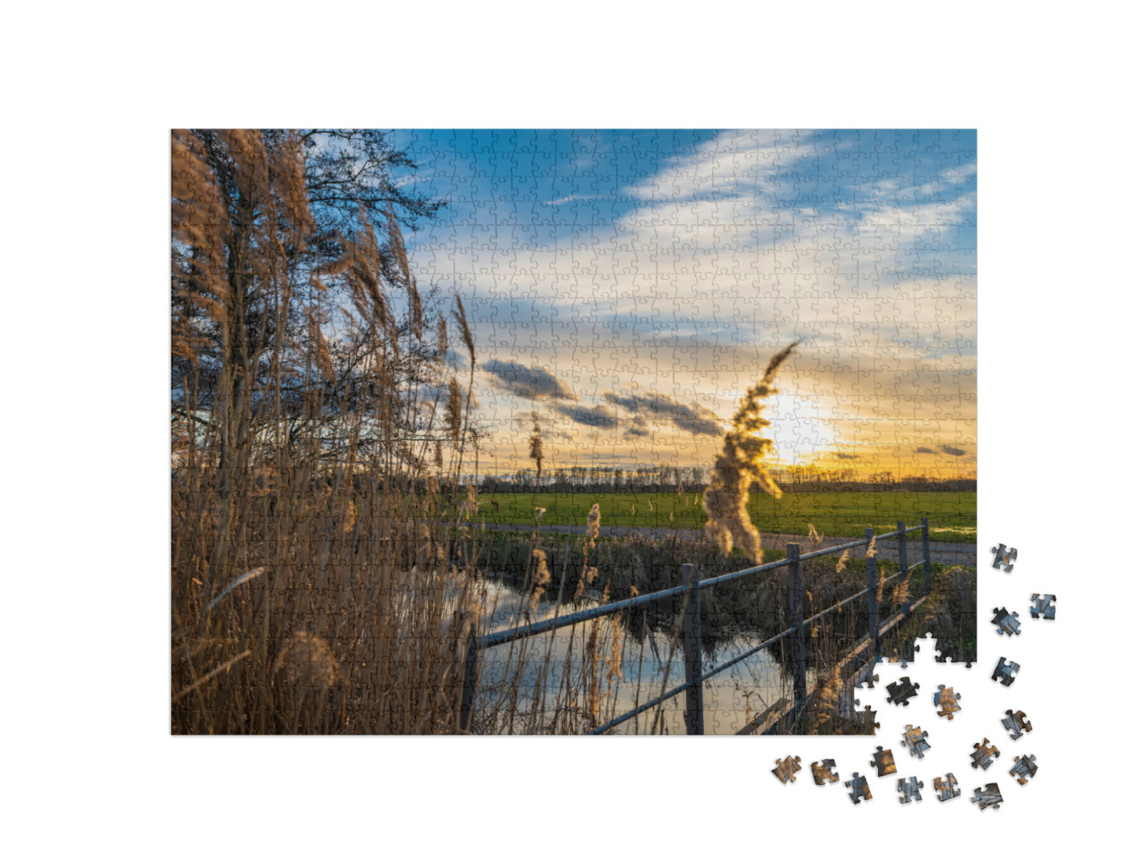 Puzzle 1000 Teile „Sonnenuntergang im Spreewald“