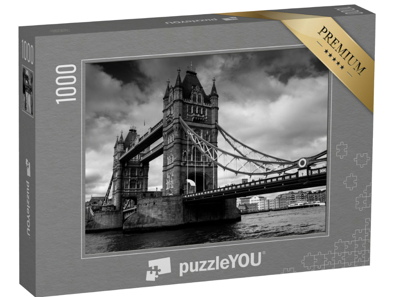 Puzzle 1000 Teile „Tower Bridge in London, schwarz-weiß“