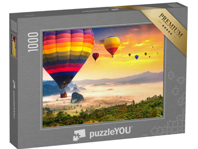 Puzzle 1000 Teile „Heißluftballons über Frühnebel, Phu Langka Nationalpark, Thailand“