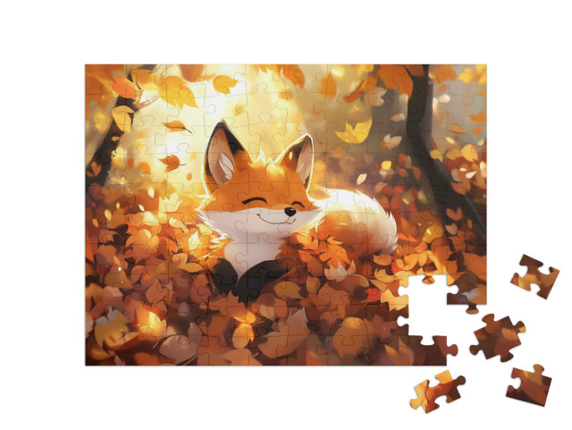 Puzzle 100 Teile „Weich gebettet auf Herbstblättern“