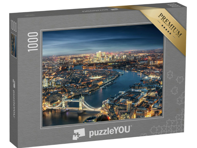 Puzzle 1000 Teile „Luftaufnahme von London: Tower Bridge am Abend“
