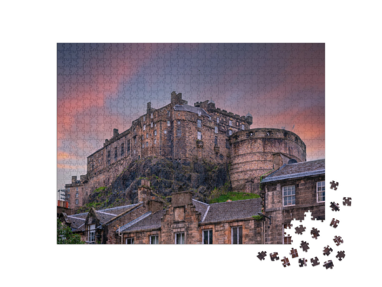 Puzzle 1000 Teile „Edinburgh Castle im Sonnenuntergang, Schottland, UK“