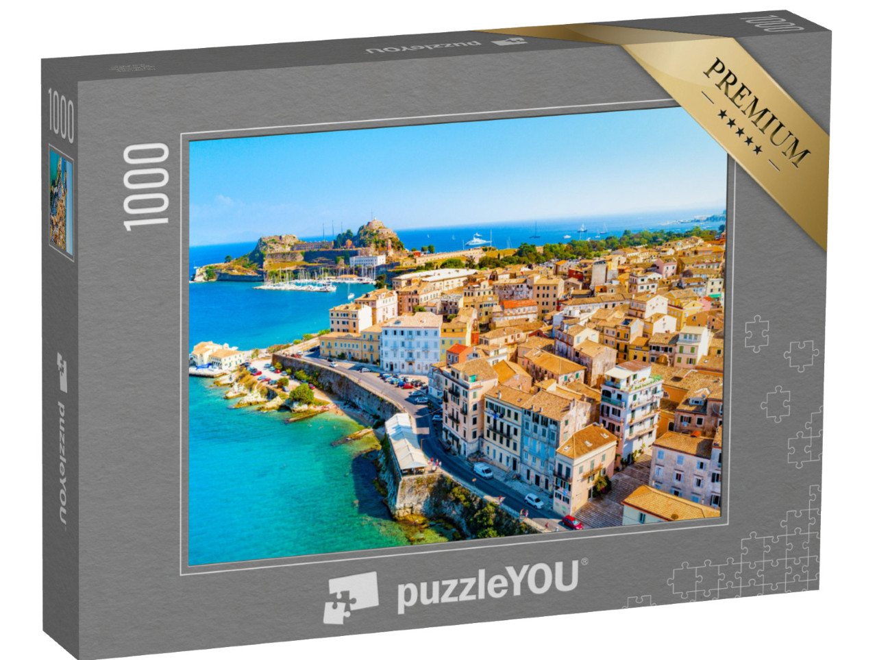 Puzzle 1000 Teile „Panoramablick auf Kerkyra, Hauptstadt der Insel Korfu, Griechenland“