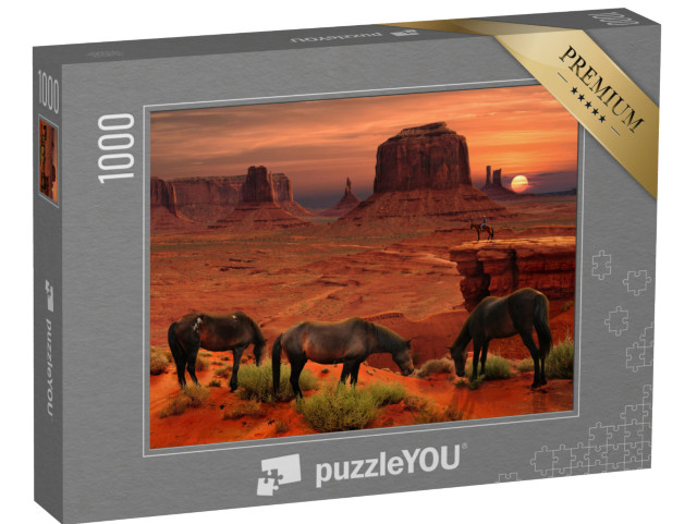 Puzzle 1000 Teile „Pferde am John Ford's Point, Monument Valley Tribal Park, Arizona, USA“