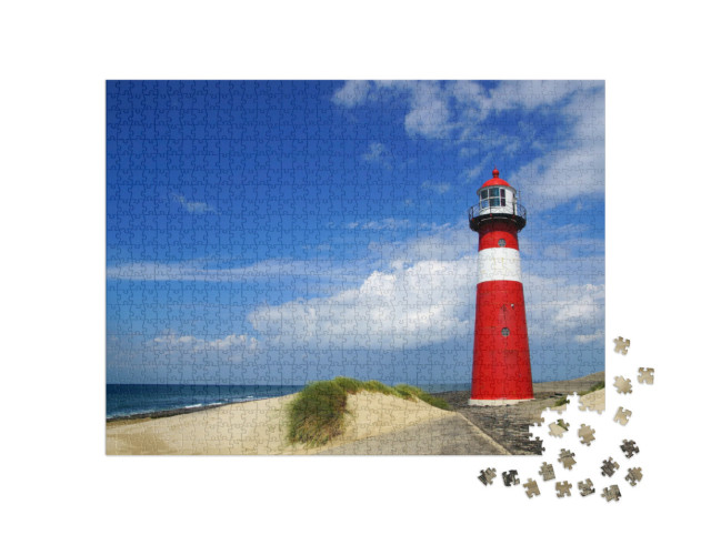 Puzzle 1000 Teile „Schöner Leuchtturm in der Dünenlandschaft“