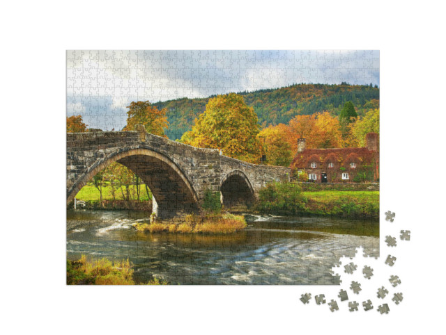 Puzzle 1000 Teile „llanwrst Bridge, Snowdonia, Nordwales, Großbritannien“