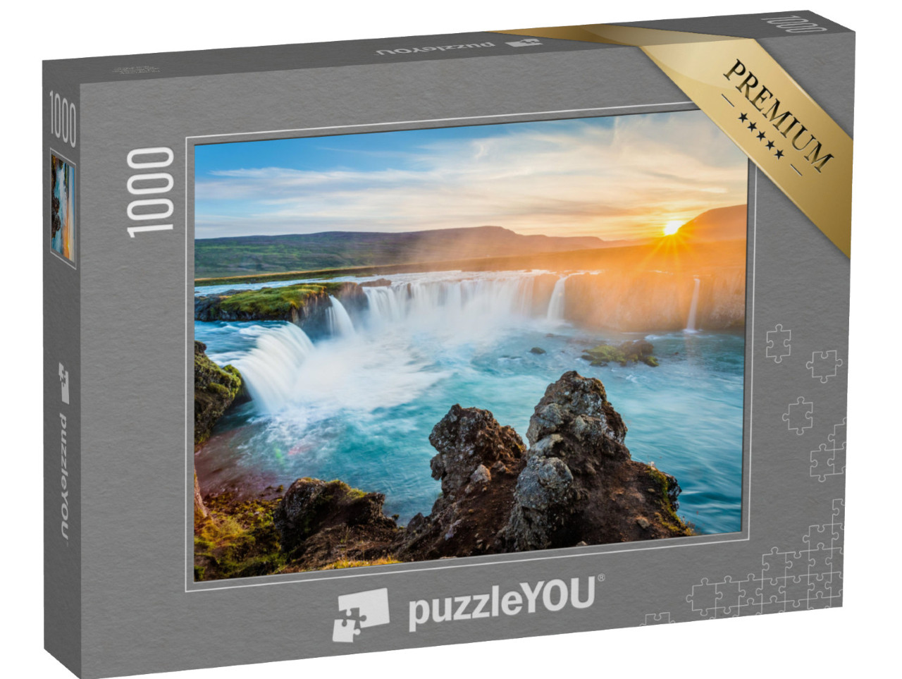 Puzzle 1000 Teile „Godafoss-Wasserfall im Sonnenuntergang, Island“