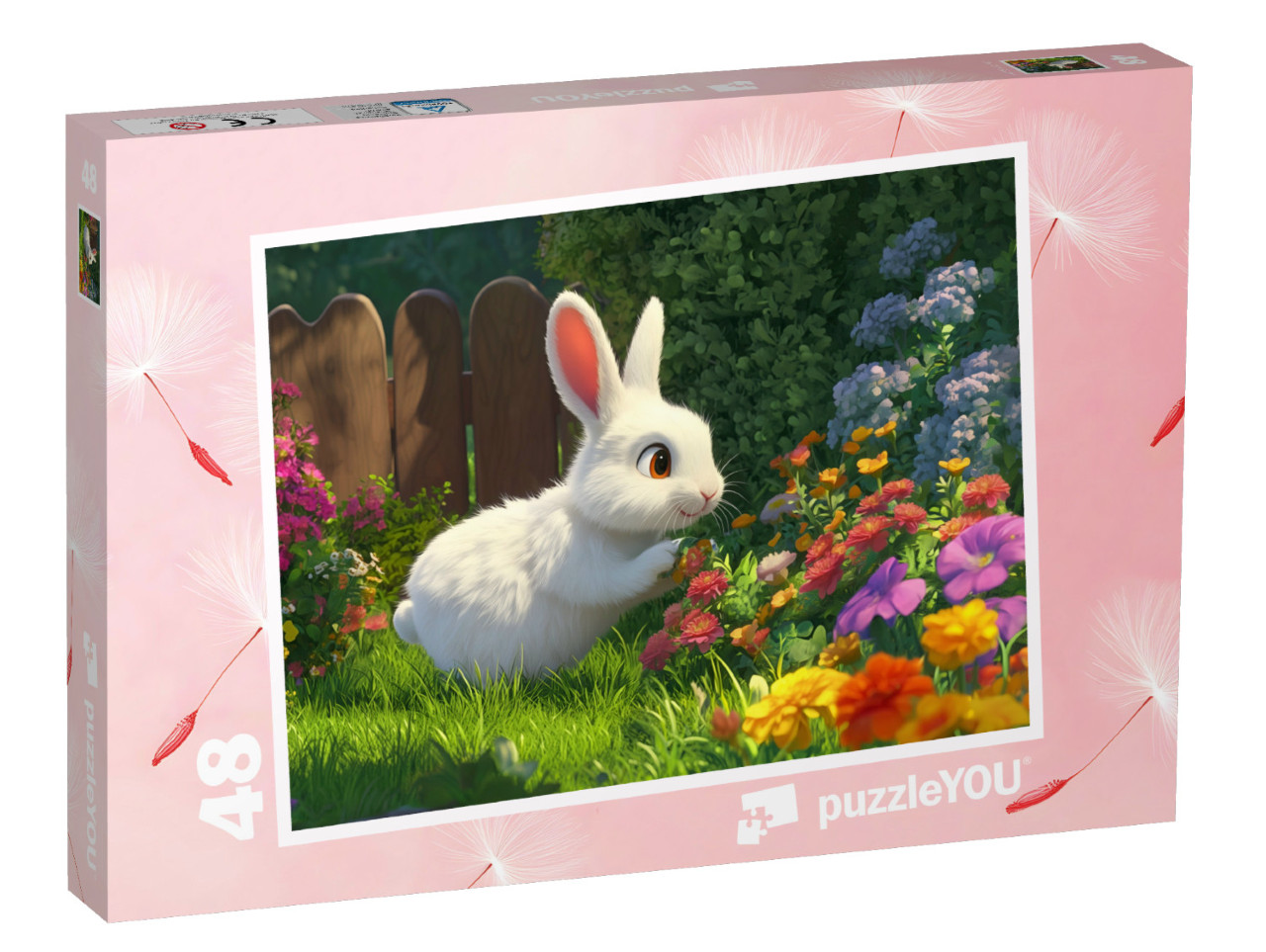 Puzzle 48 Teile „Das kleine Kaninchen im Blumengarten“